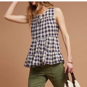 Blue and cream gingham peplum tank